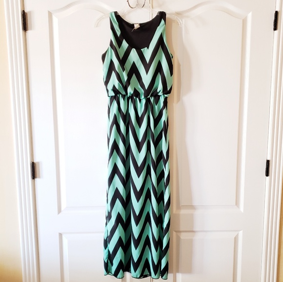 Espresso Dresses & Skirts - 2/$25 Mint and Black Chevron Striped Maxi Dress